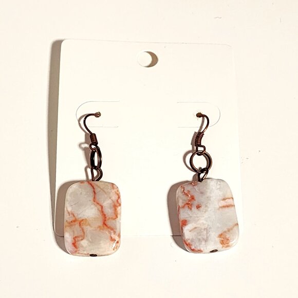Redline marble & antique copper earrings - Picture 2 of 6